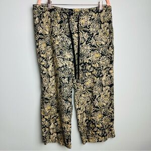 CAbi Black and yellow Linen Cropped wide leg Pants